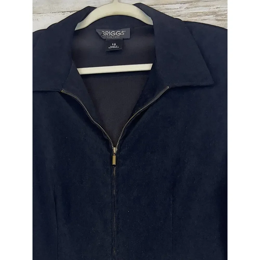 Briggs New York Women's Zip Up Jacket Shirt Blazer Sz 12 Black Faux Suede